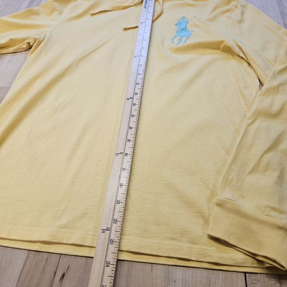 Polo Ralph Lauren Shirt Mens Small Yellow Hooded Big Pony Long Sleeve Spell Out - Picture 4 of 9
